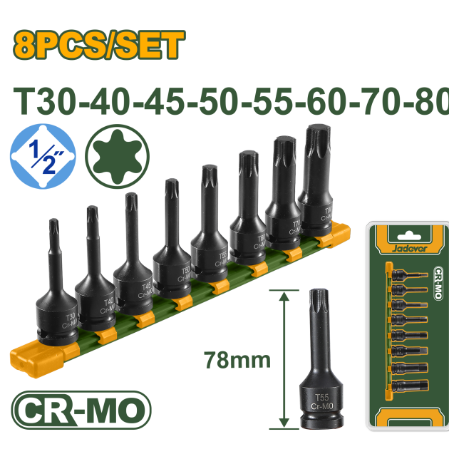 Jeu de 8 douilles Torx à impact 1/2"