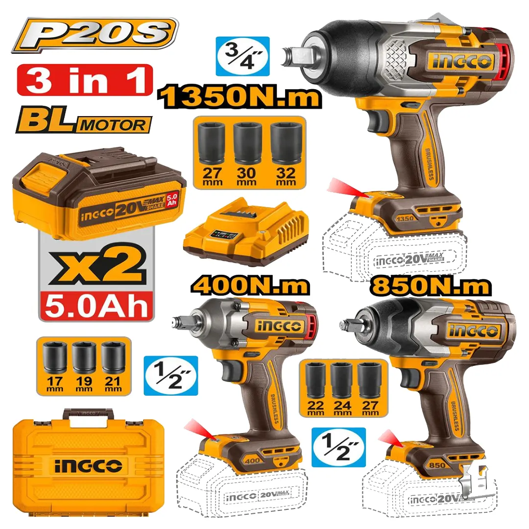 Pack cle a choc 20v 3pcs ingco
