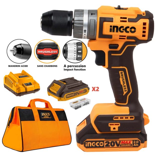 Visseuse perceuse 20v 2a ma sans charbon ingco